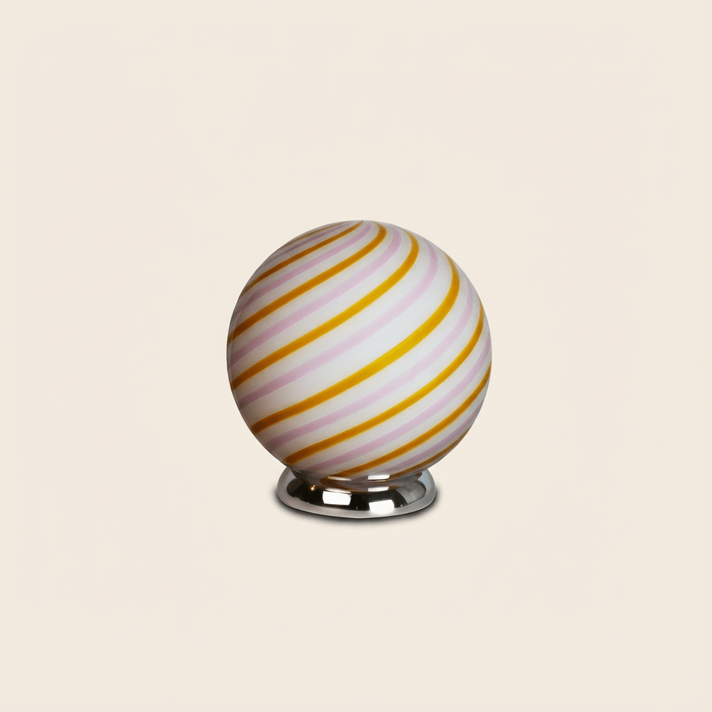 Candy Murano glass sphere table lamp "Love & Senape" pink and yellow swirl D20