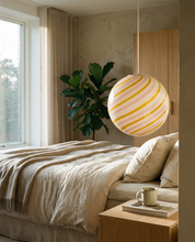 Candy Murano glass sphere pendant lamp "Love & Senape" pink and yellow swirl D30