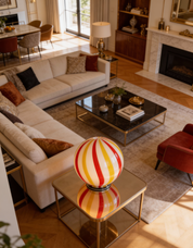 Candy Murano glass sphere table lamp "Una Festa!" red and yellow soft swirl D40