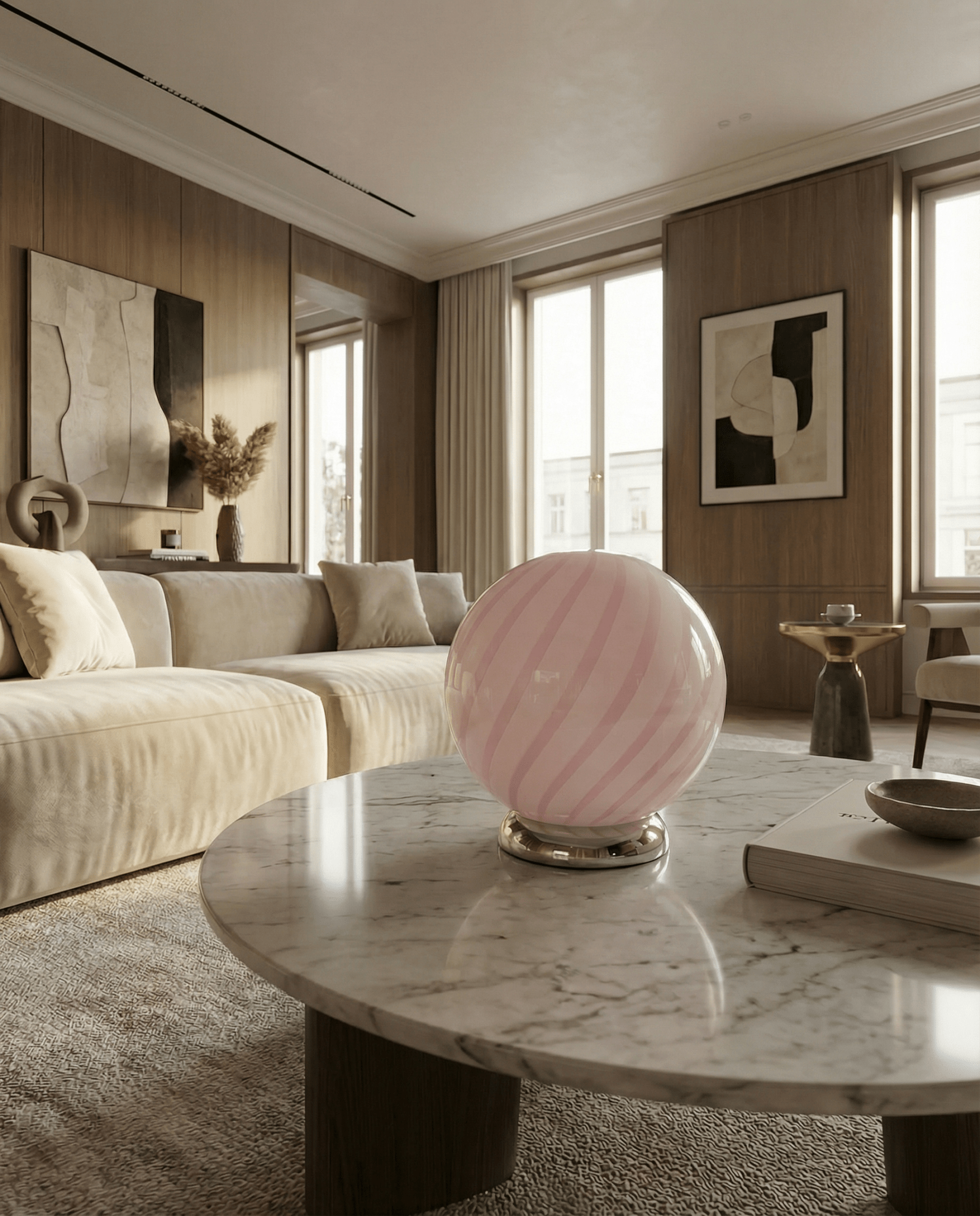 Candy Murano glass sphere table lamp marshmellow pink swirl D20