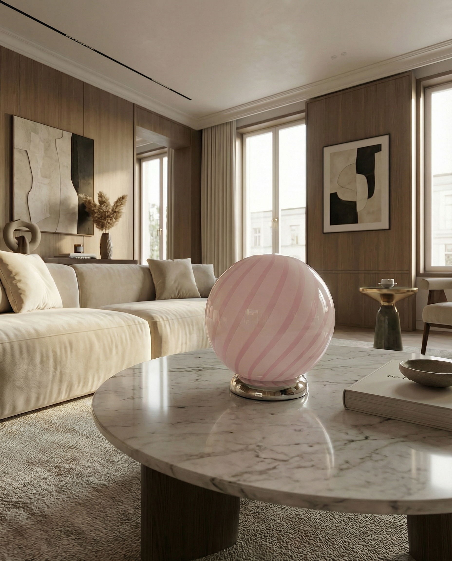 Lampada da tavolo Candy a sfera in vetro di Murano rosa marshmallow D20