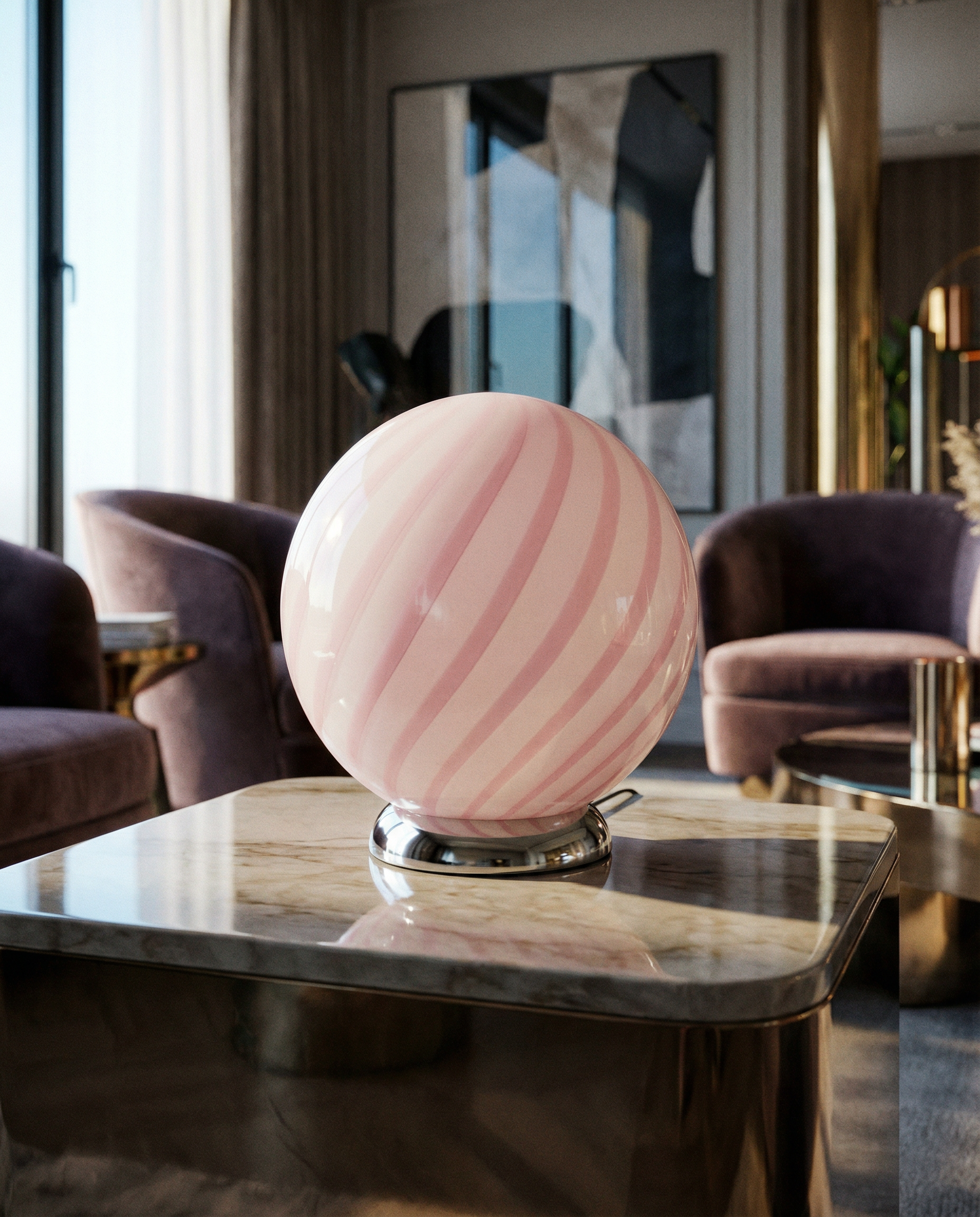 Lampada da tavolo Candy a sfera in vetro di Murano rosa marshmallow D20