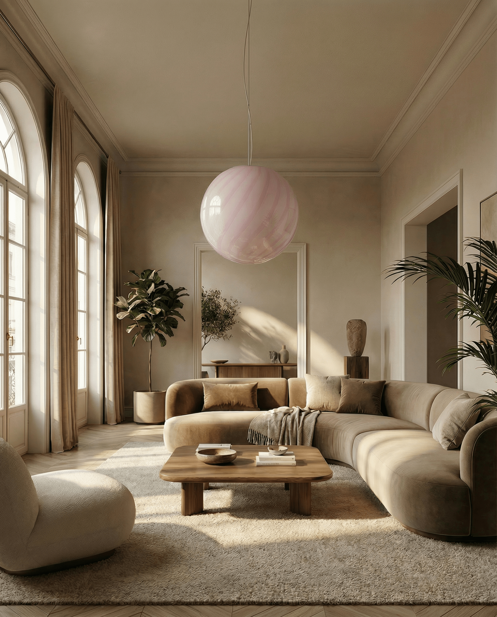 Candy Murano glass sphere pendant lamp marshmellow pink swirl D40