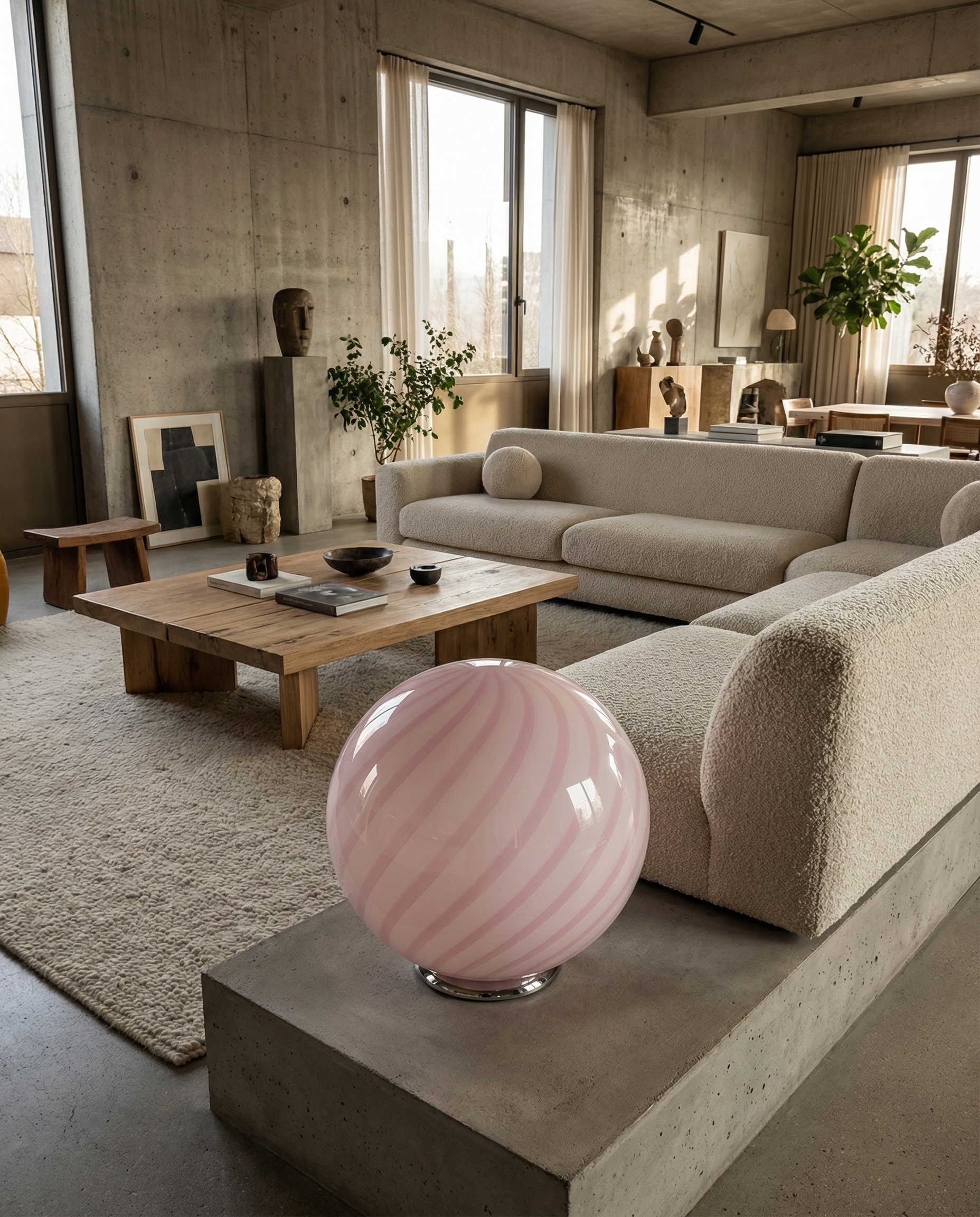 Candy Murano glass sphere table lamp marshmellow pink swirl D40