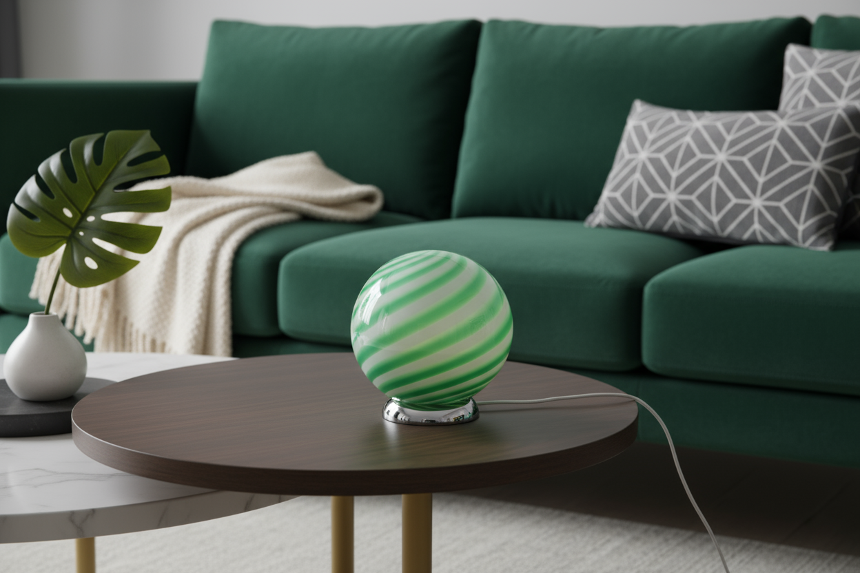 Candy Murano glass sphere table lamp green mint swirl D20
