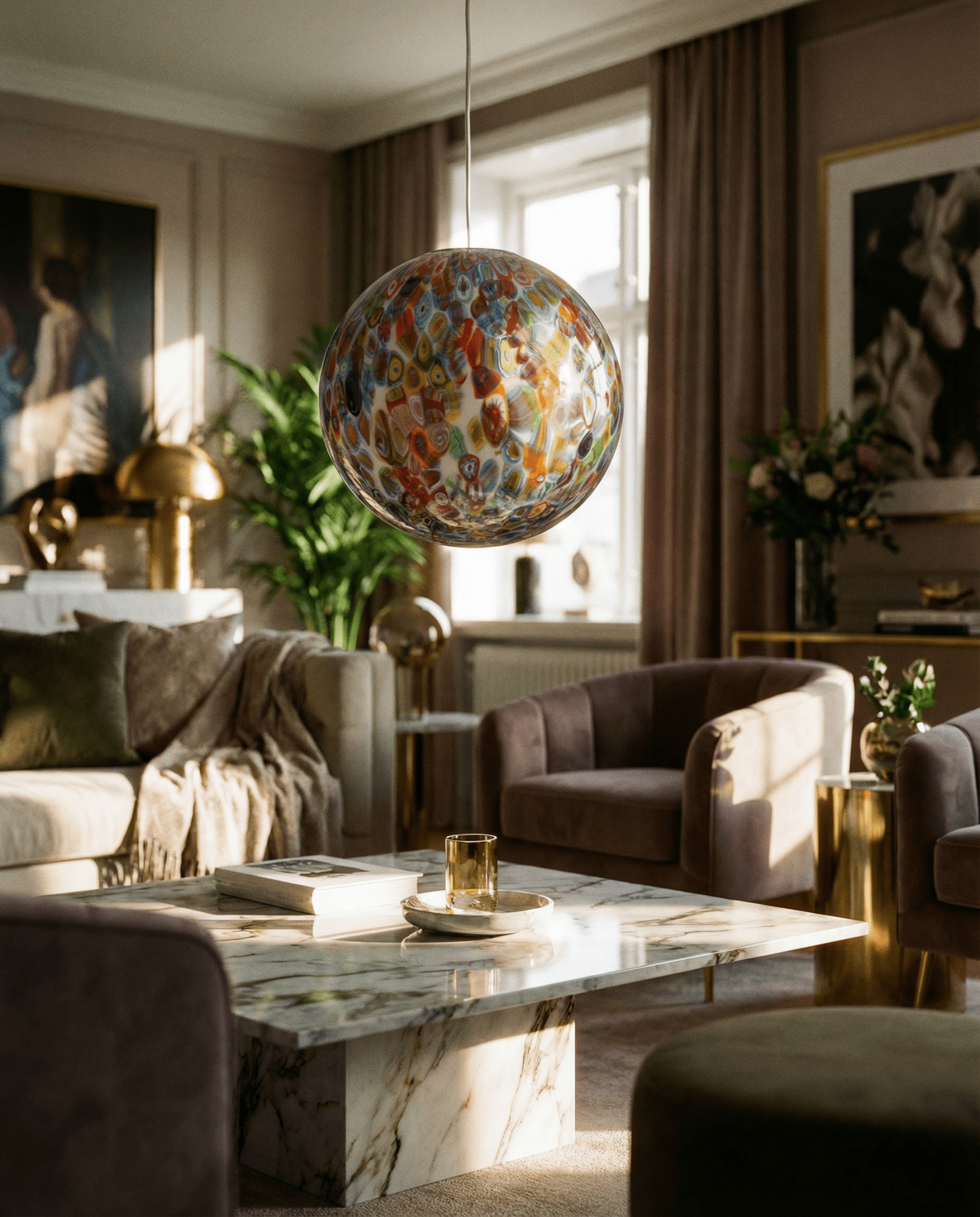 Murano glass sphere "Murrina" pendant lamp D30