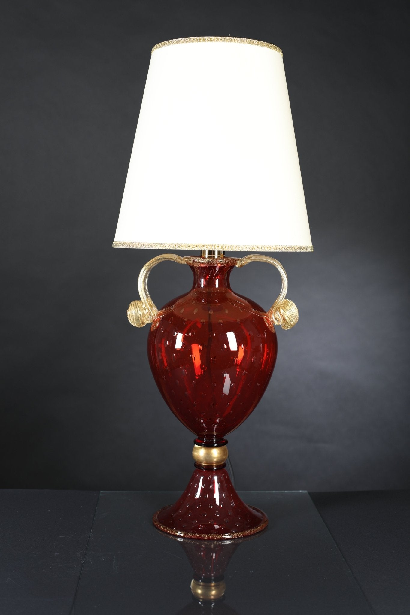 "Venezia" table lamp with balloton 24Kt Gold and ruby red