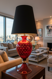 Lampada da tavolo "Venezia" con balloton Oro 24Kt e rosso rubino