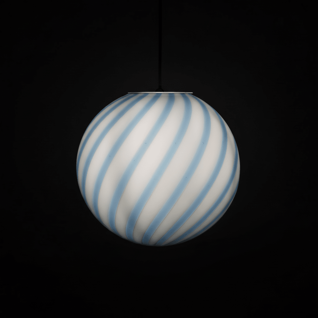 Candy Murano glass sphere pendant lamp blueberry blue swirl D30