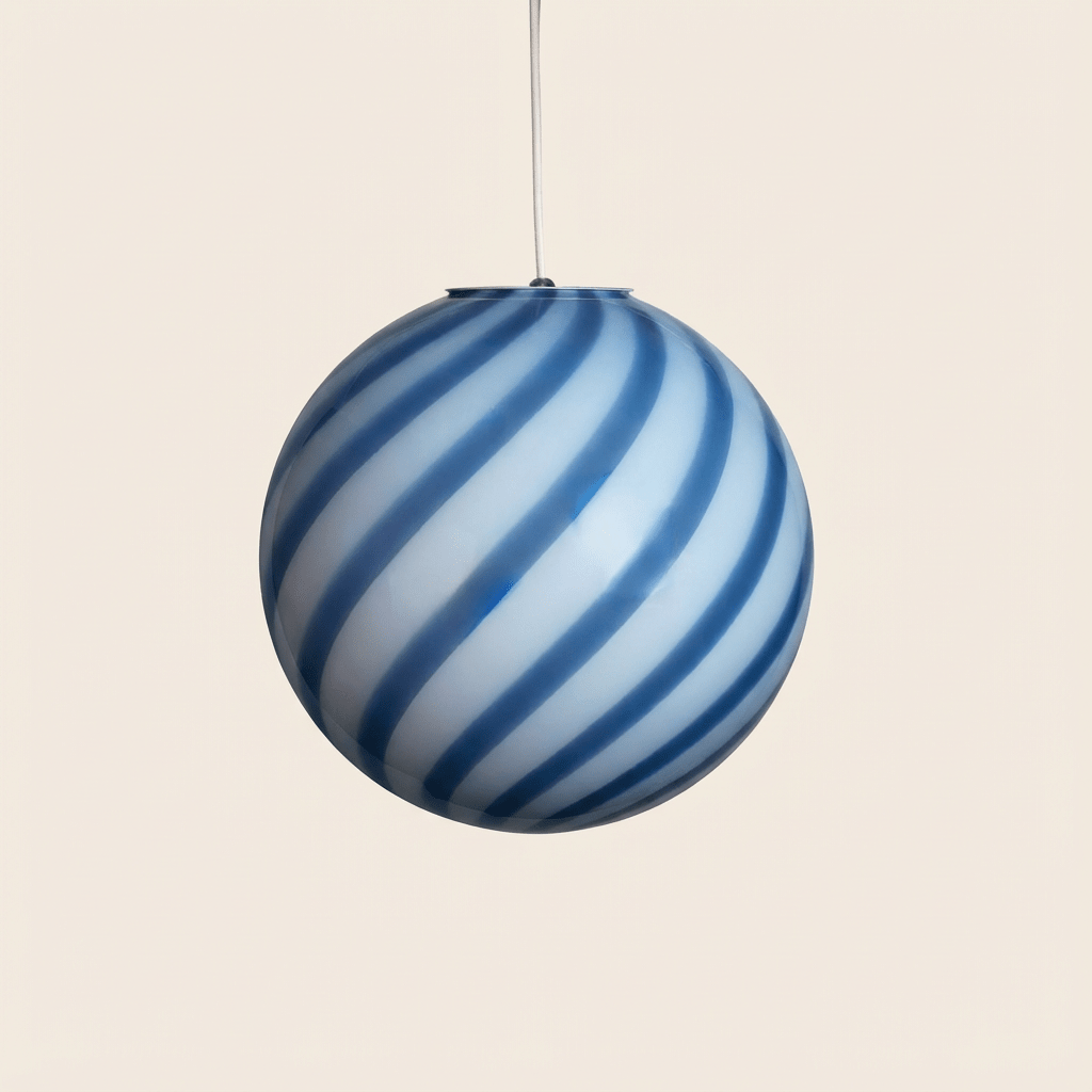 Candy Murano glass sphere pendant lamp blueberry blue swirl D30