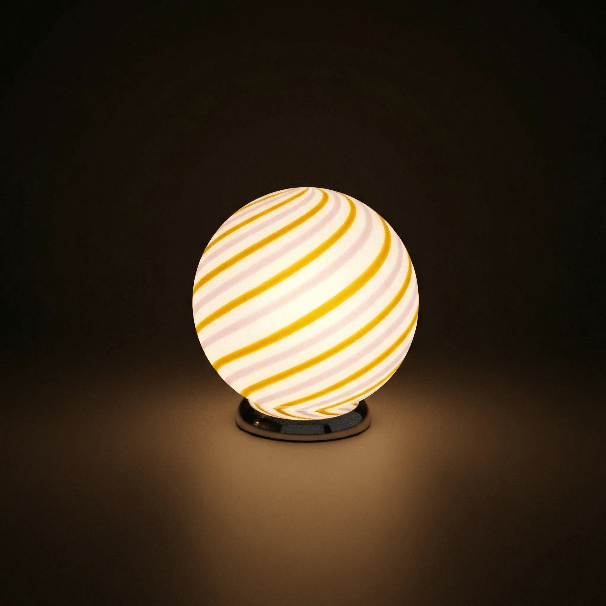 Candy Murano glass sphere table lamp "Love & Senape" pink and yellow swirl D20