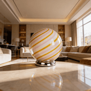 Candy Murano glass sphere table lamp "Love & Senape" pink and yellow swirl D20