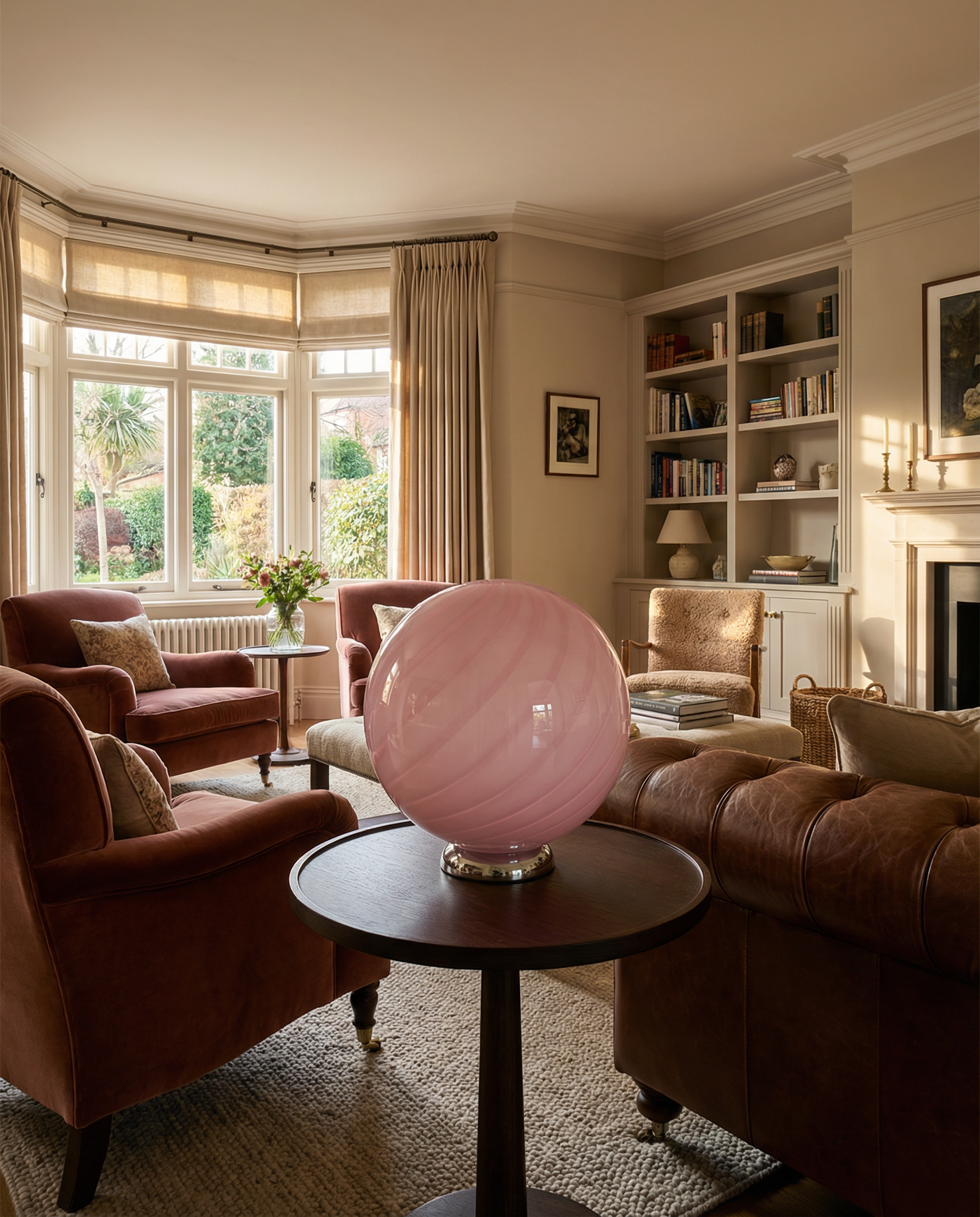 Lampada da tavolo Candy a sfera in vetro di Murano rosa a spirale D30