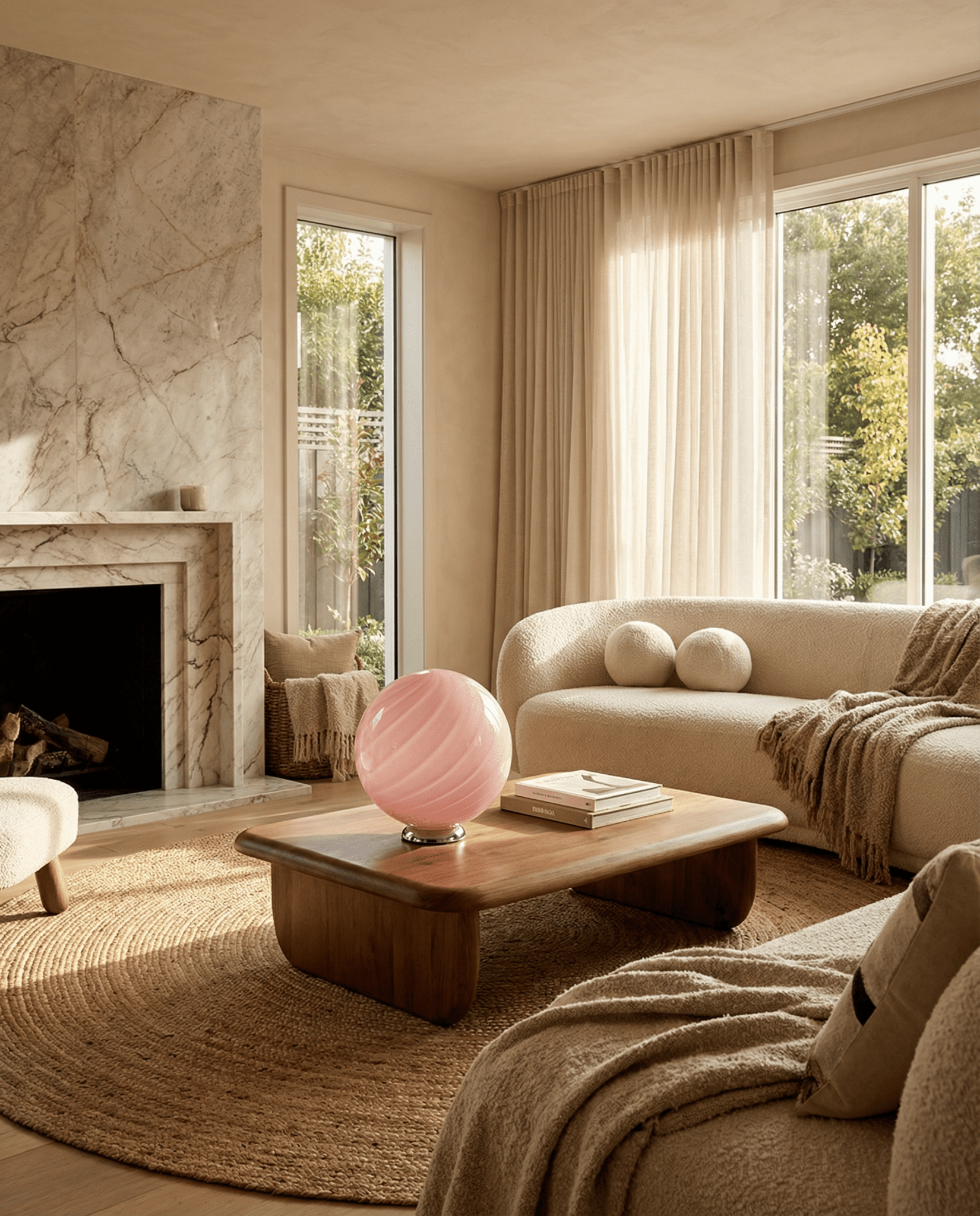 Candy Murano glass sphere table lamp pink swirl D30