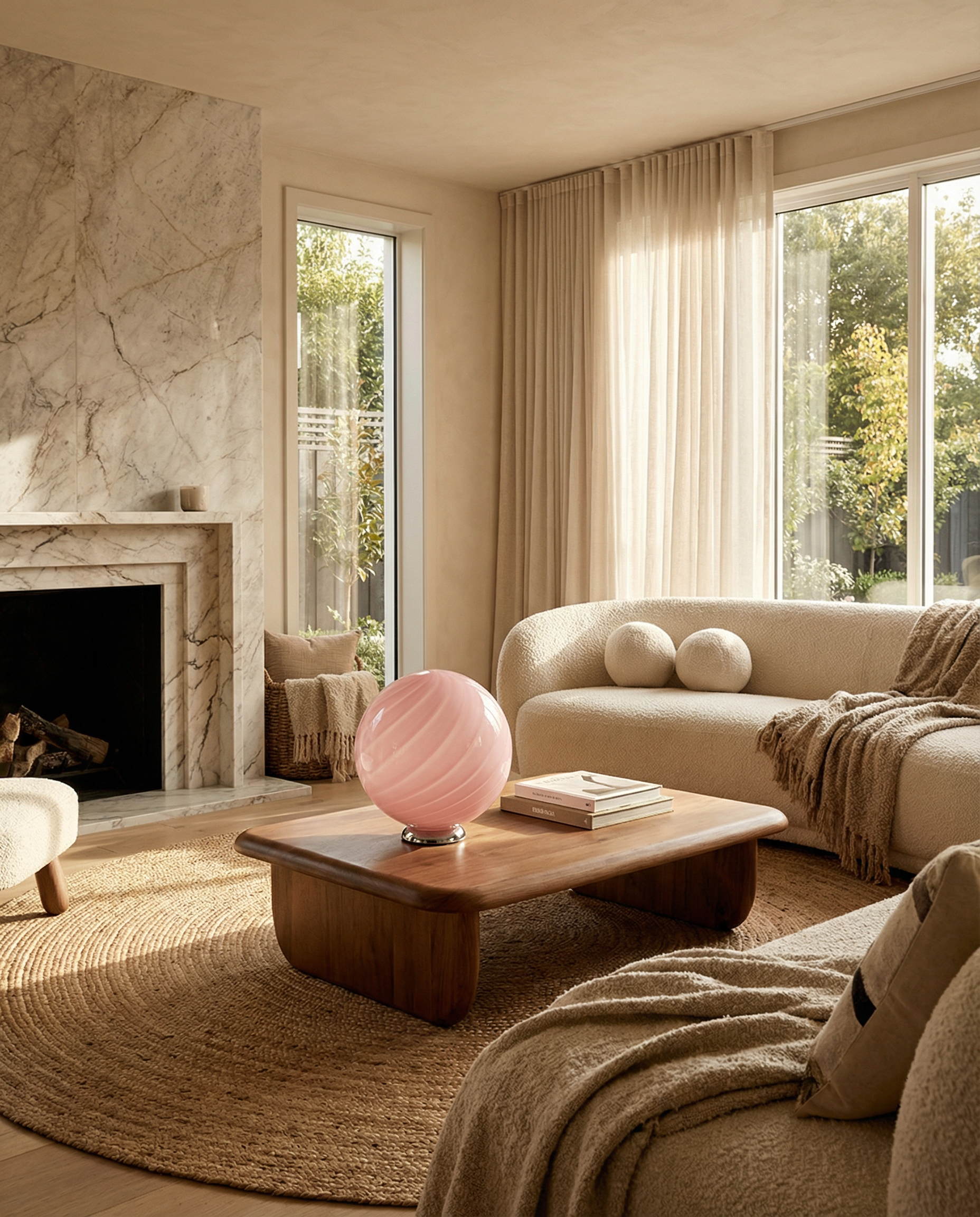 Lampada da tavolo Candy a sfera in vetro di Murano rosa a spirale D30