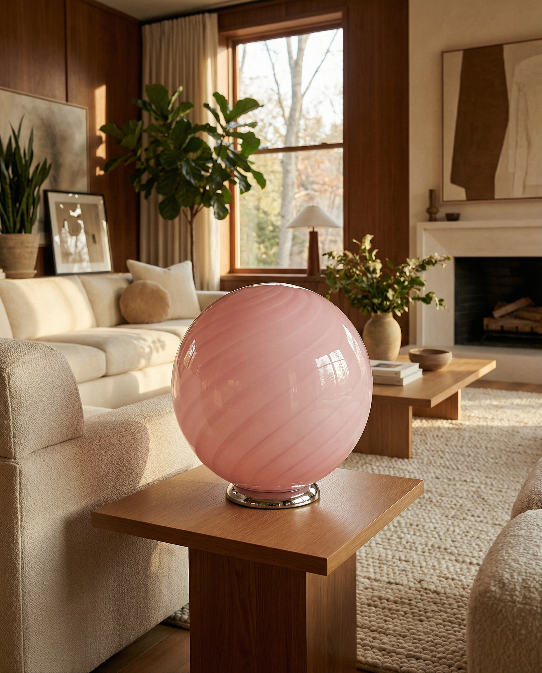 Candy Murano glass sphere table lamp pink swirl D40