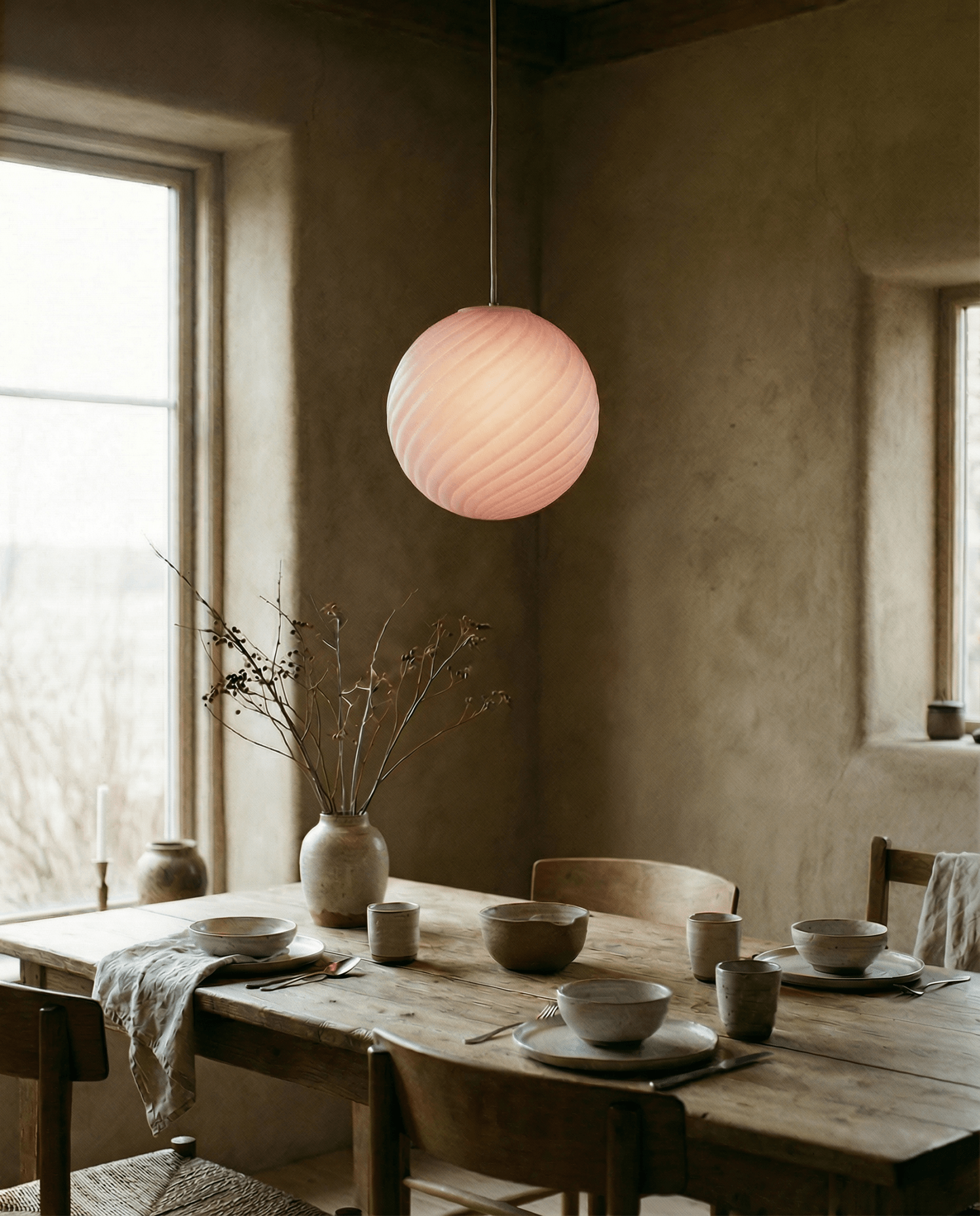 Candy Murano glass sphere pendant lamp pink swirl D30