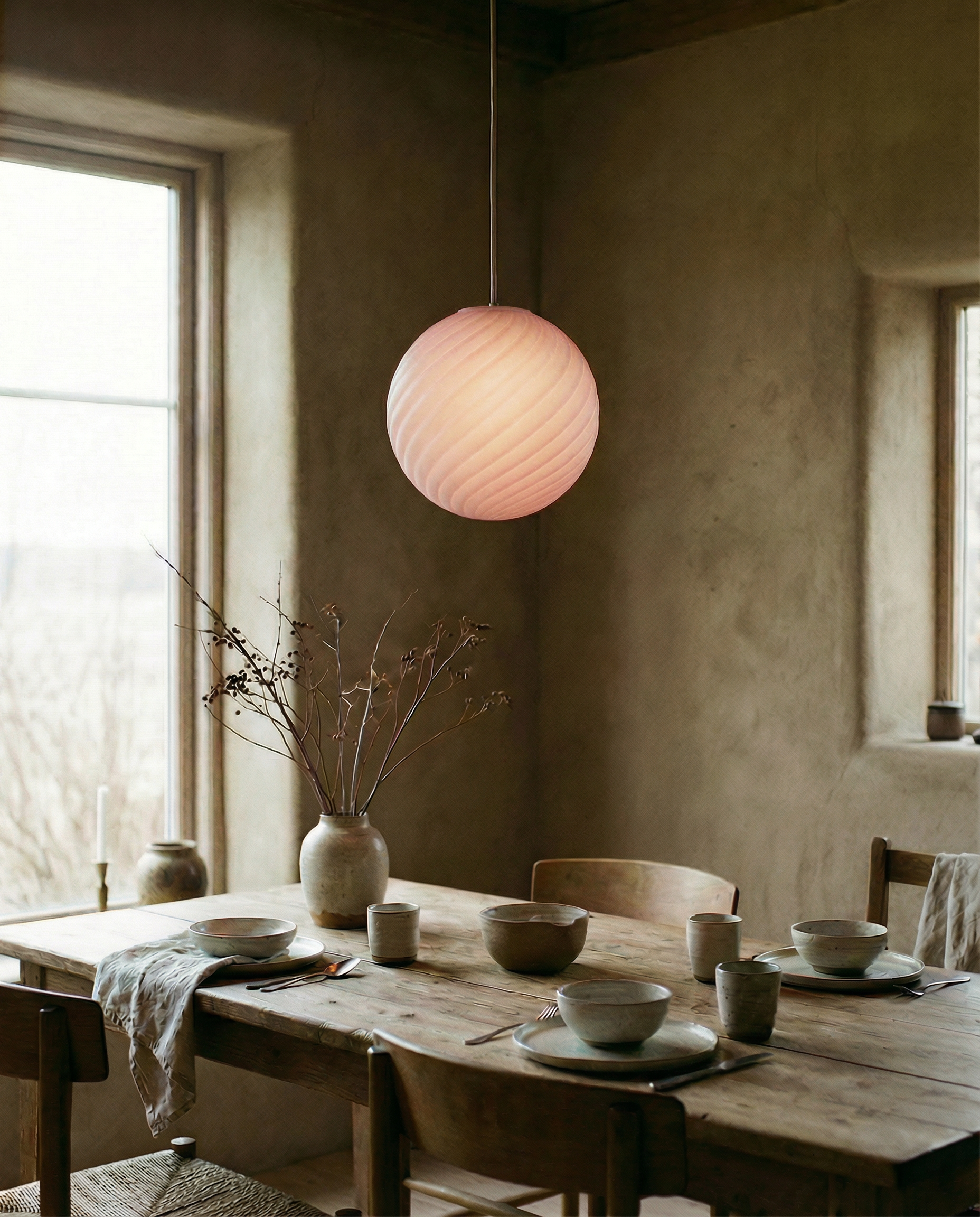 Candy Murano glass sphere pendant lamp pink swirl D30