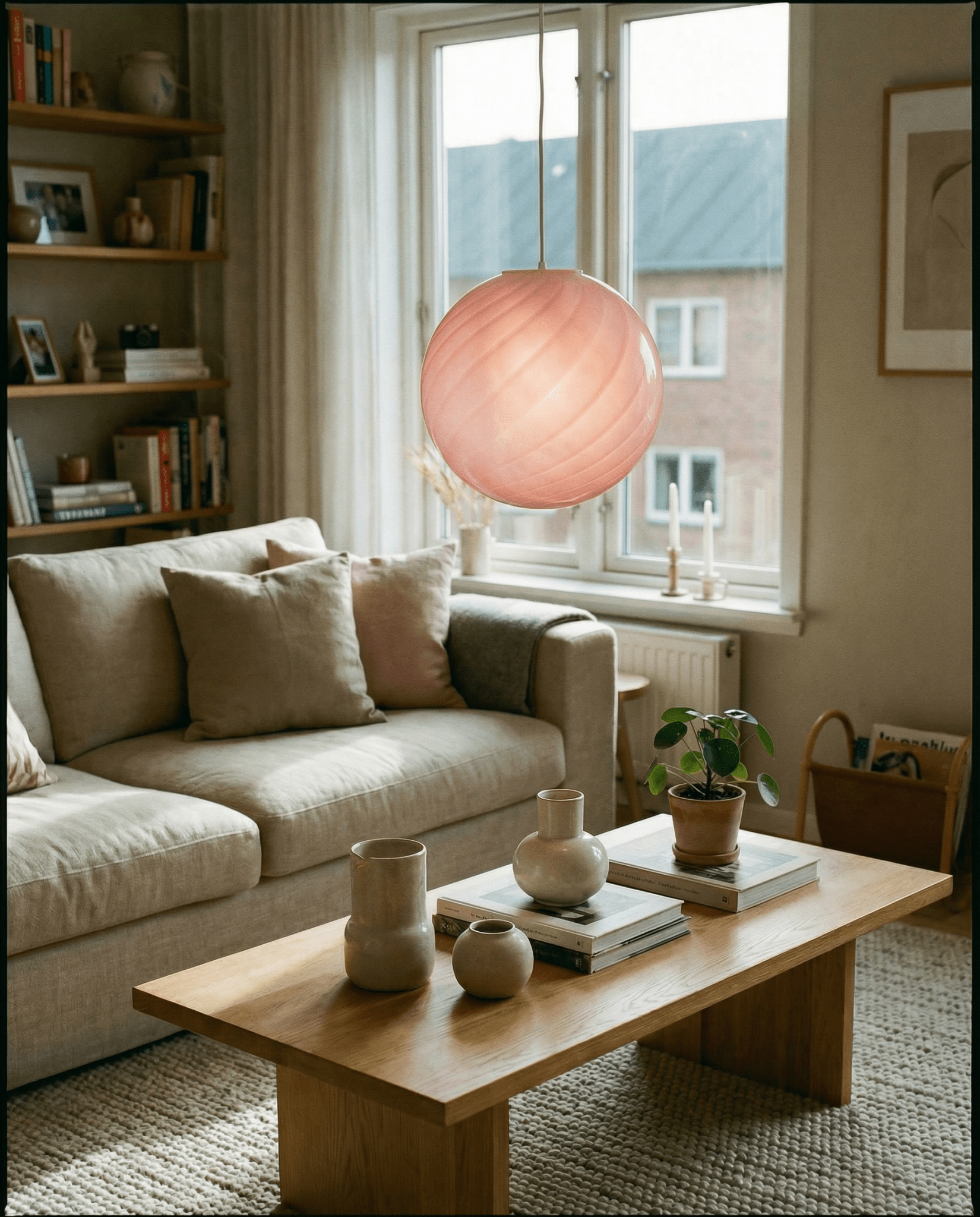 Candy Murano glass sphere pendant lamp pink swirl D30