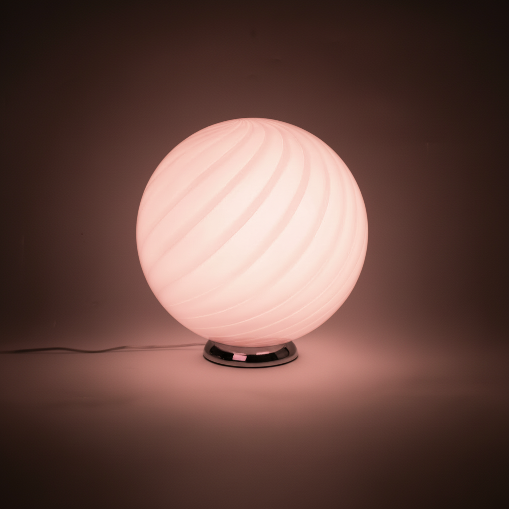 Lampada da tavolo Candy a sfera in vetro di Murano rosa a spirale D30