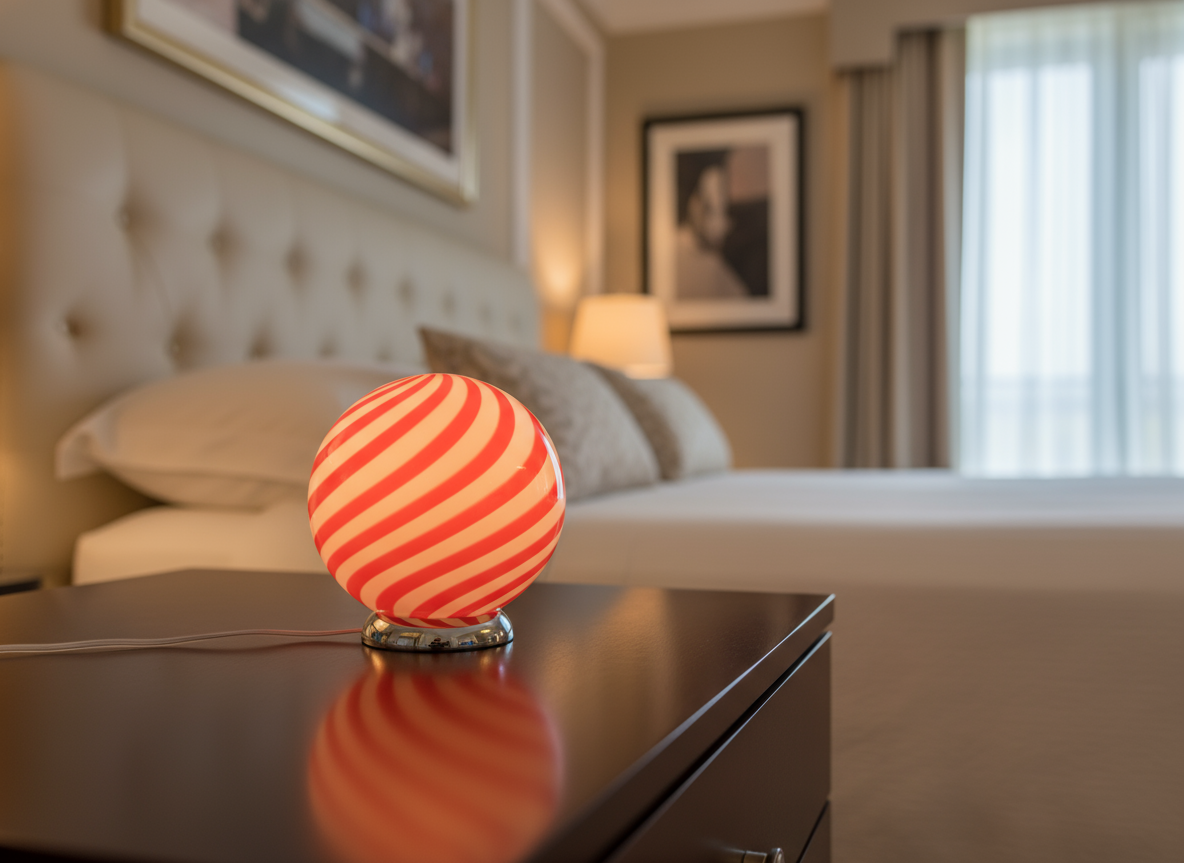 Candy Murano glass sphere table lamp red and white swirl D20
