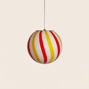 Candy Murano glass sphere pendant lamp "Una Festa!" red and yellow soft swirl D20