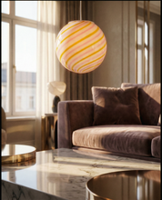 Candy Murano glass sphere pendant lamp "Love & Senape" pink and yellow swirl D20