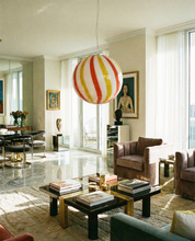 Candy Murano glass sphere pendant lamp "Una Festa!" red and yellow soft swirl D40