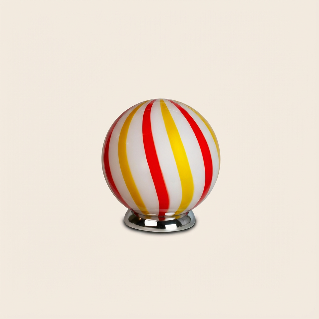 Lampada da tavolo Candy a sfera "Una Festa!", in vetro di Murano rosso e giallo con vortice morbido D20