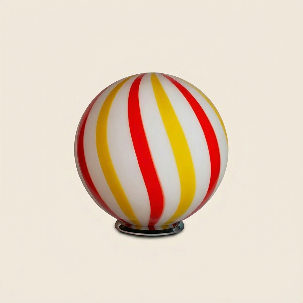 Candy Murano glass sphere table lamp "Una Festa!" red and yellow soft swirl D40