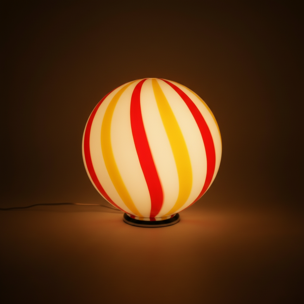 Candy Murano glass sphere table lamp "Una Festa!" red and yellow soft swirl D40