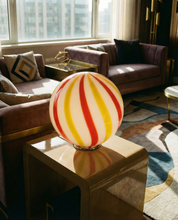 Candy Murano glass sphere table lamp "Una Festa!" red and yellow soft swirl D40