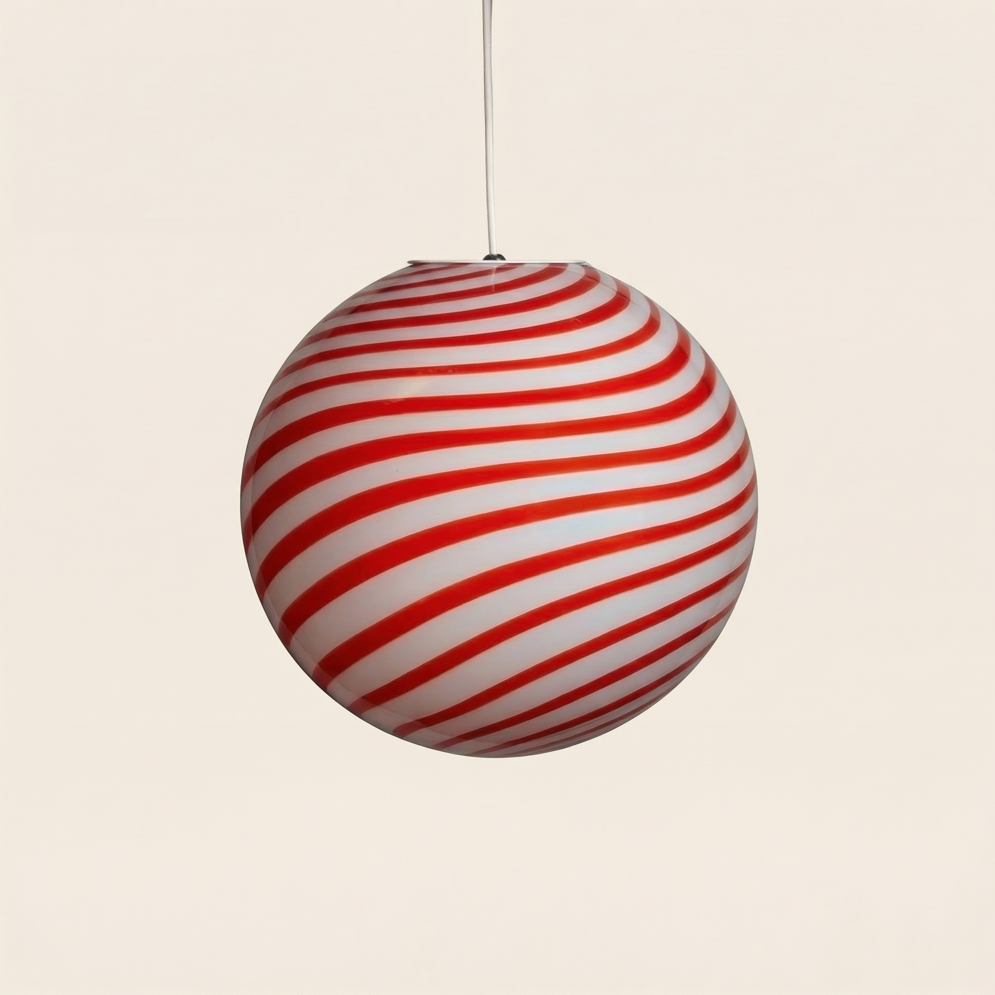 Candy Murano glass sphere pendant lamp red and white swirl D30