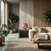 Lampada da tavolo Candy a sfera in vetro di Murano, spirale rossa e bianca D30