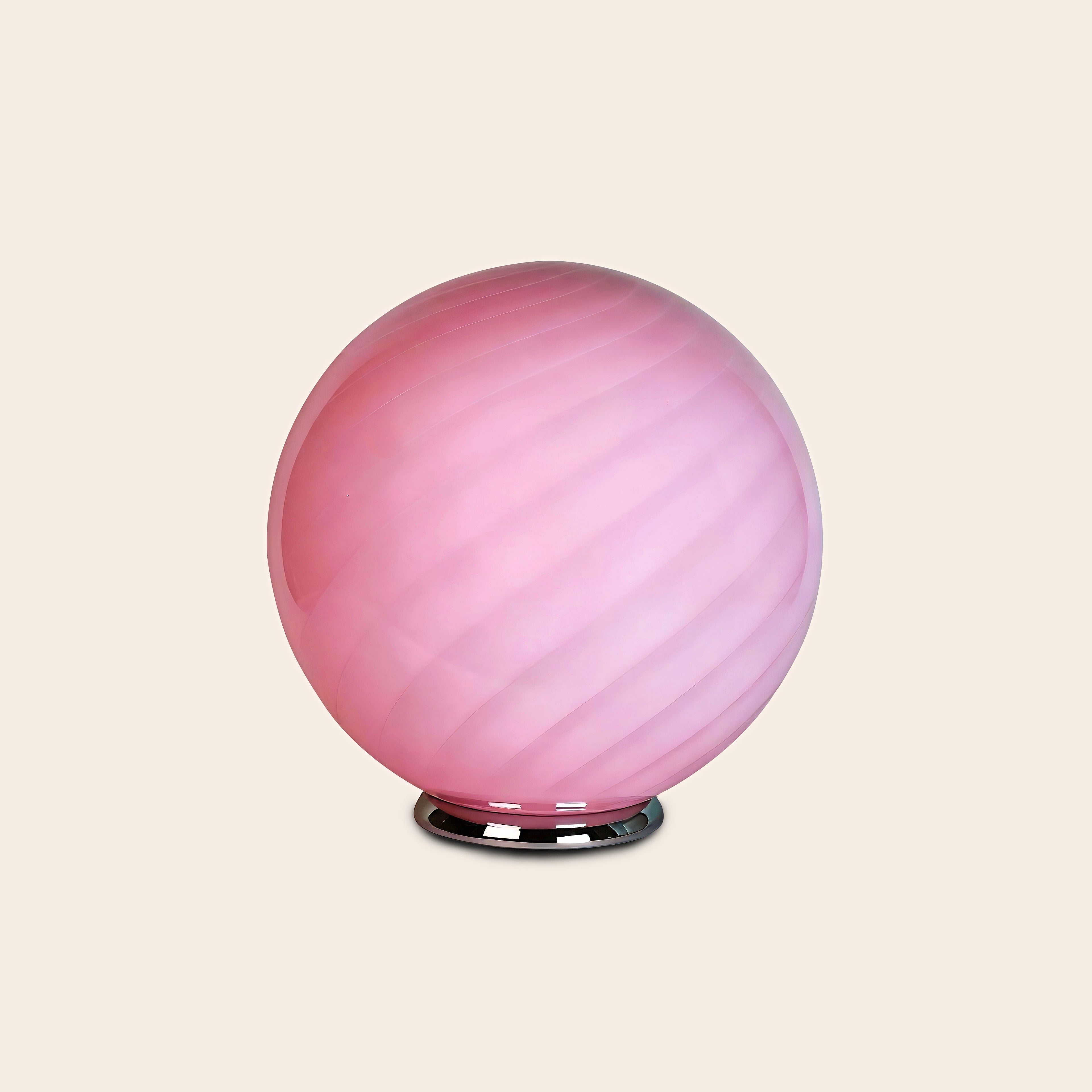 Lampada da tavolo Candy a sfera in vetro di Murano rosa a spirale D40