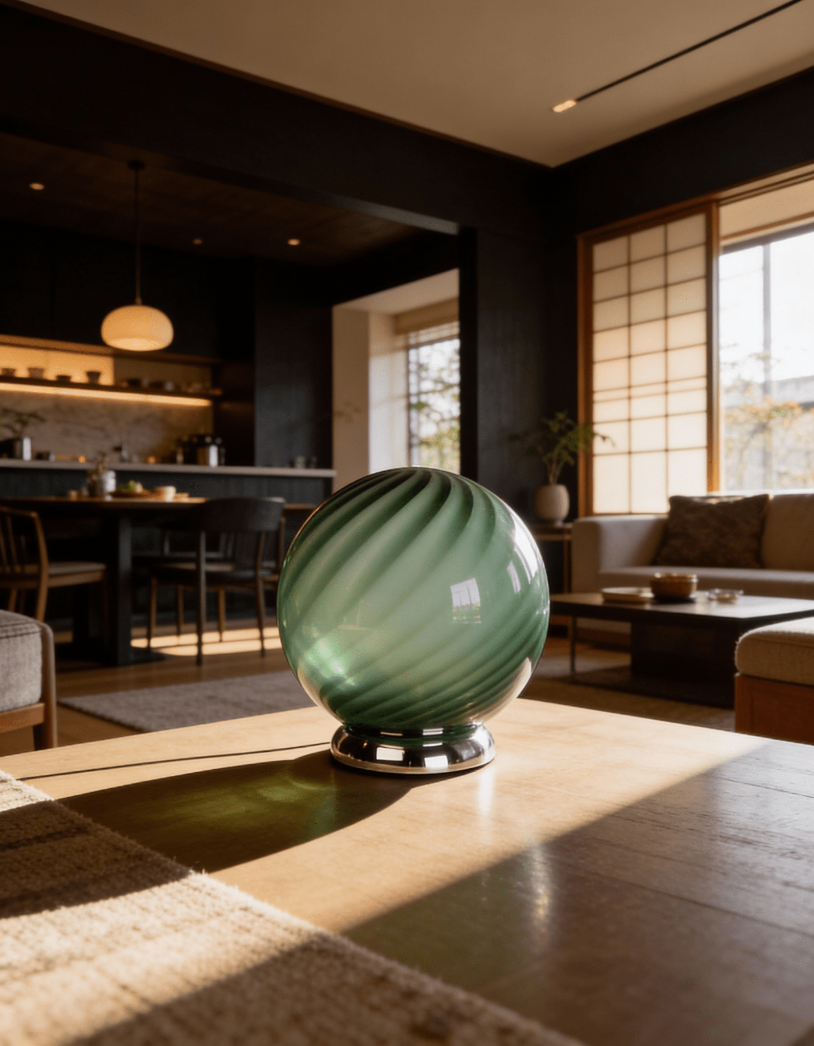 Candy Murano glass sphere table lamp sage green swirl D20