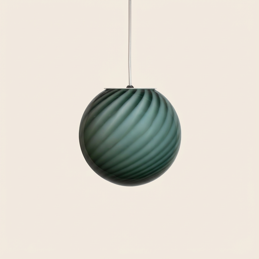 Lampada a sospensione Candy a sfera in vetro di Murano verde salvia D20