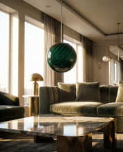 Lampada a sospensione Candy a sfera in vetro di Murano verde salvia D20