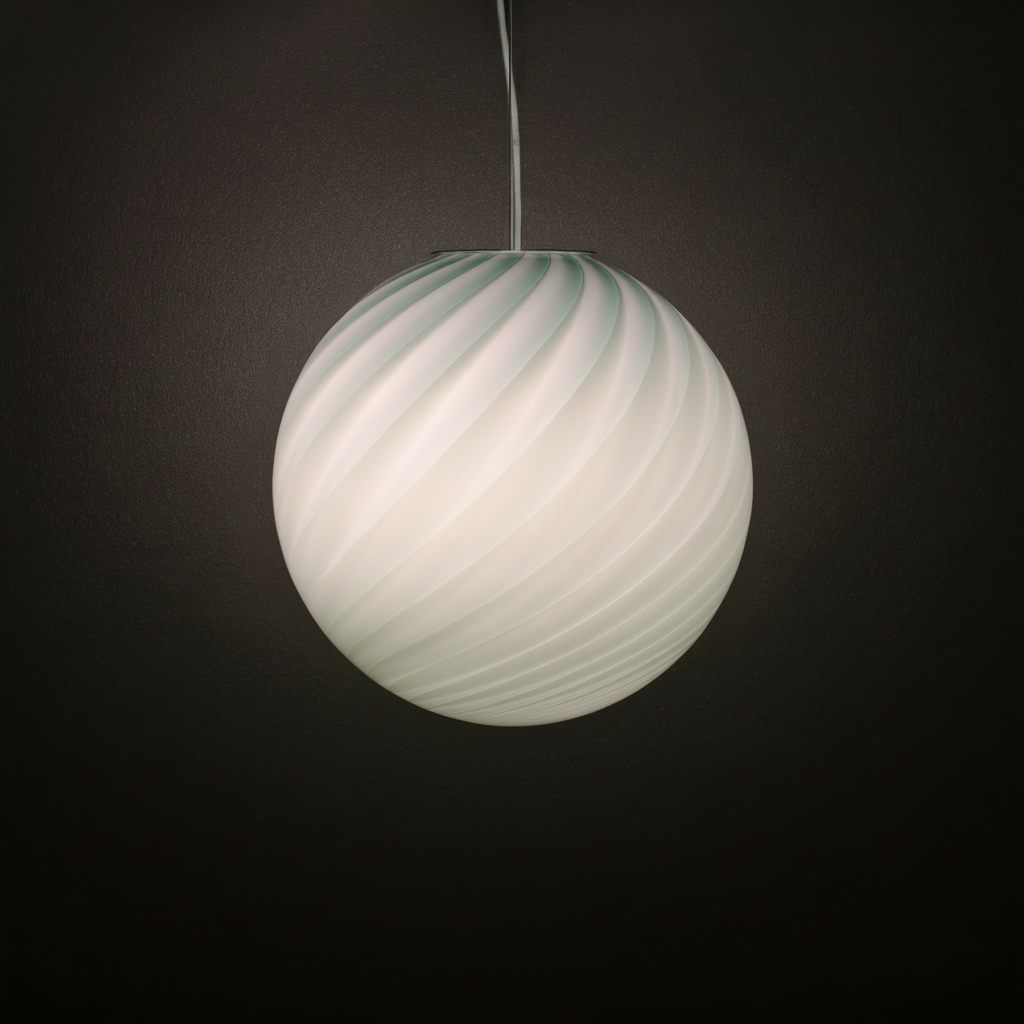 Candy Murano glass sphere pendant lamp sage green swirl D40