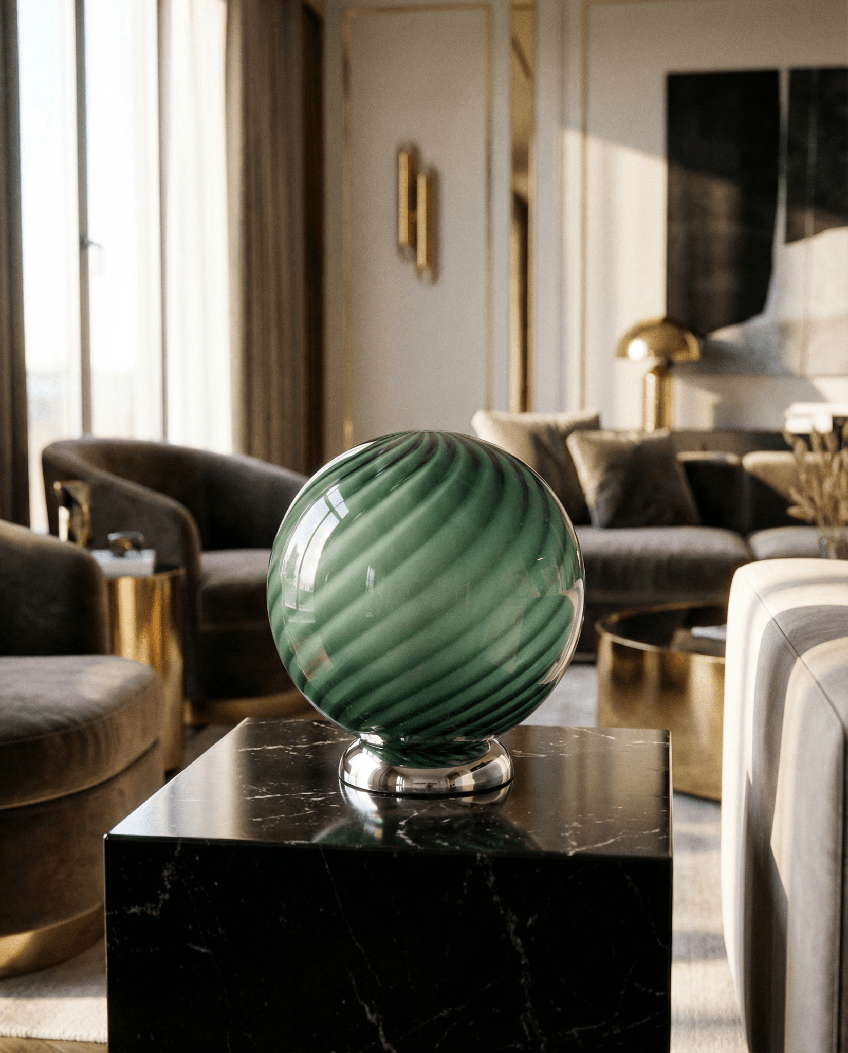 Candy Murano glass sphere table lamp sage green swirl D20