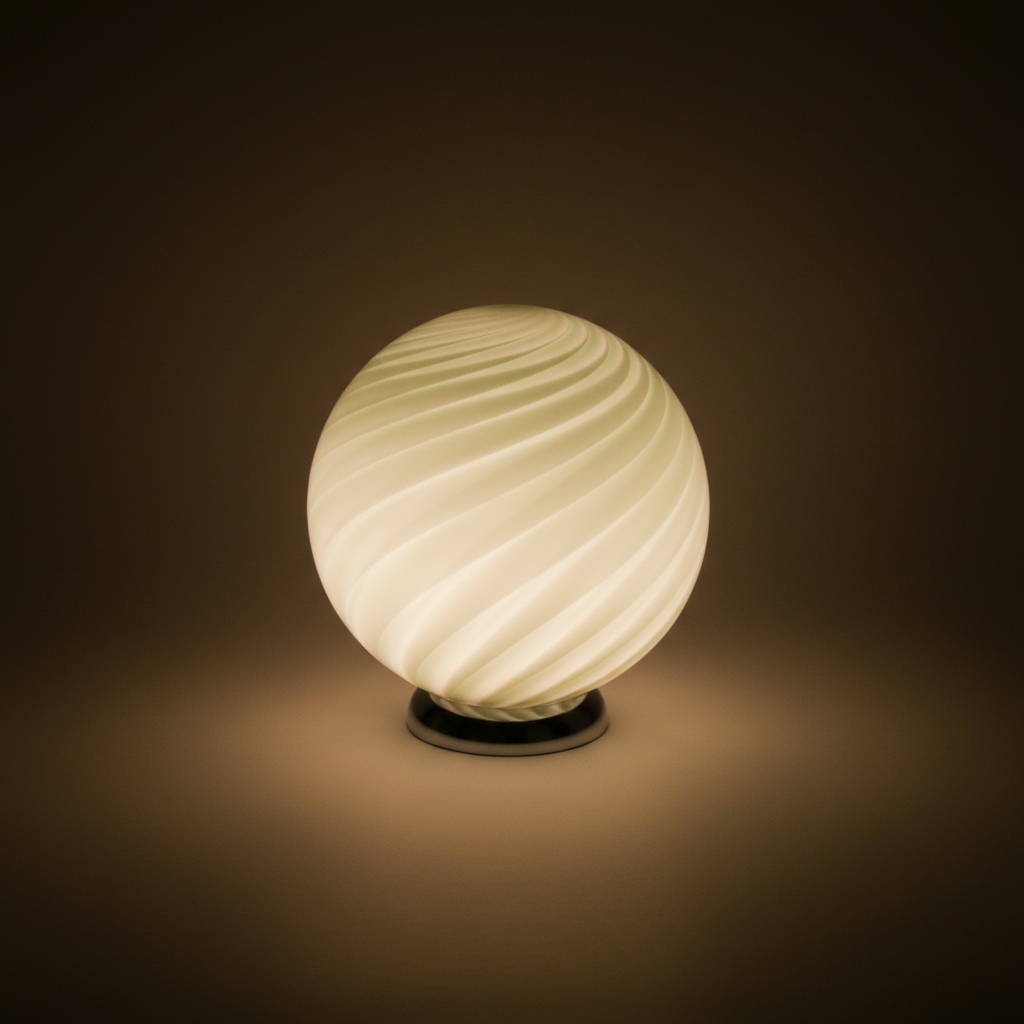 Lampada da tavolo Candy a sfera in vetro di Murano verde salvia a spirale D20