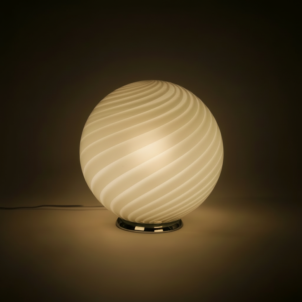 Candy Murano glass sphere table lamp sage green swirl D40