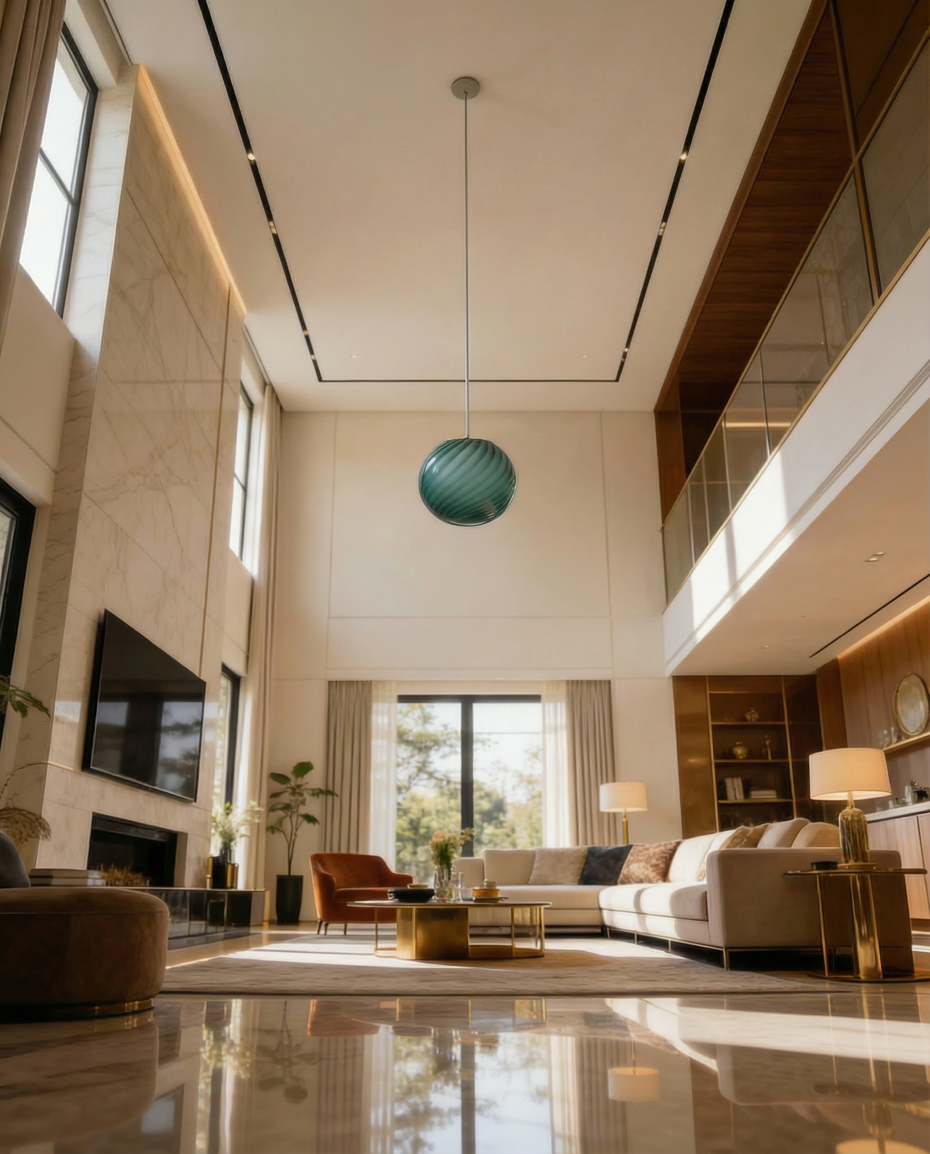 Lampada a sospensione Candy a sfera in vetro di Murano verde salvia D20