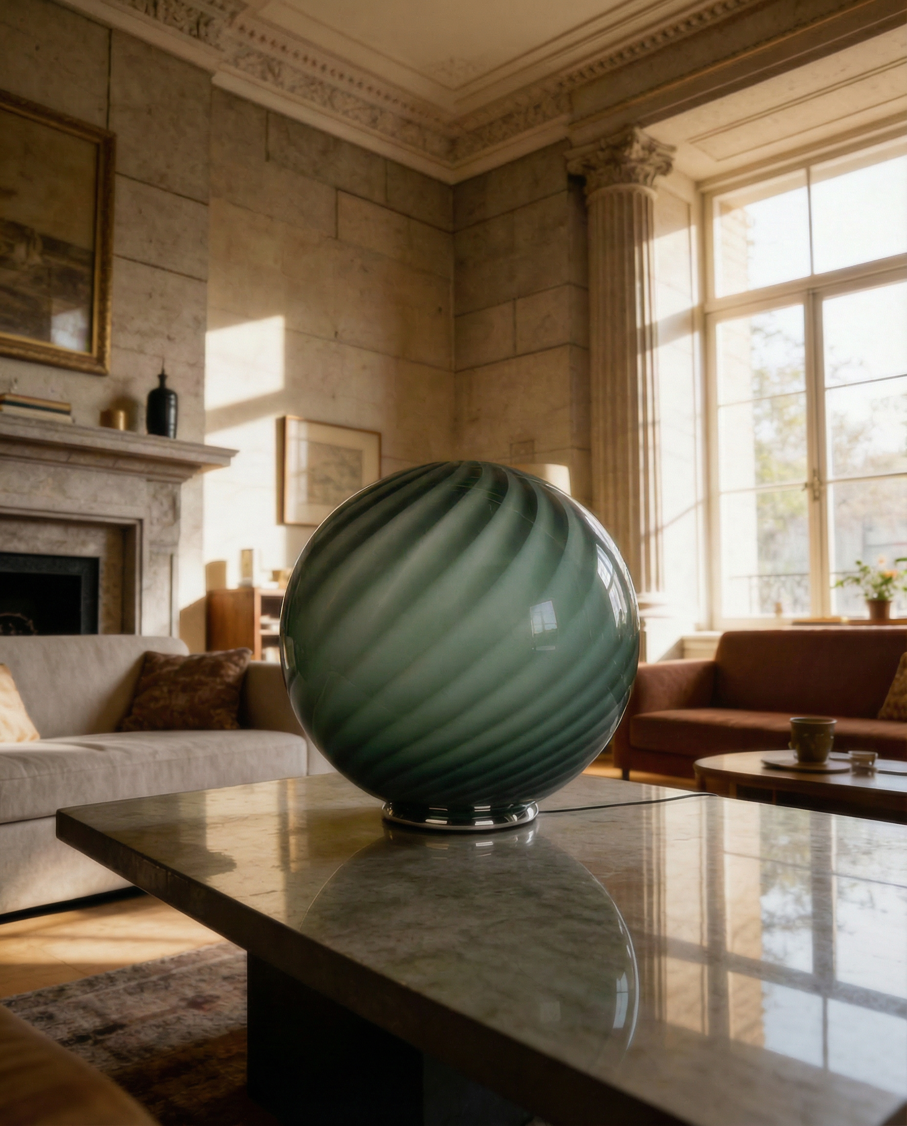 Candy Murano glass sphere table lamp sage green swirl D40