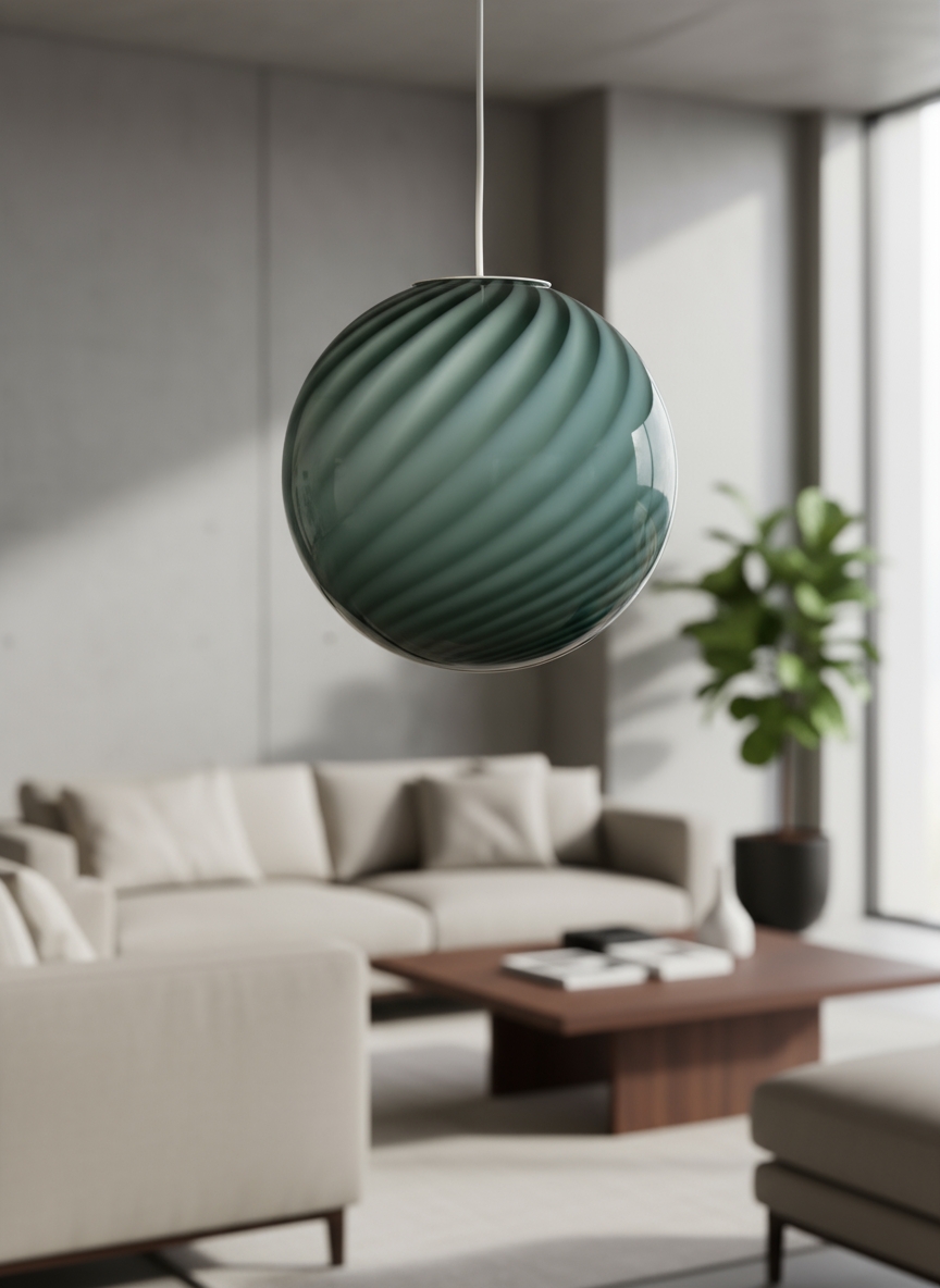 Candy Murano glass sphere pendant lamp sage green swirl D30