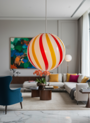 Candy Murano glass sphere pendant lamp "Una Festa!" red and yellow soft swirl D30