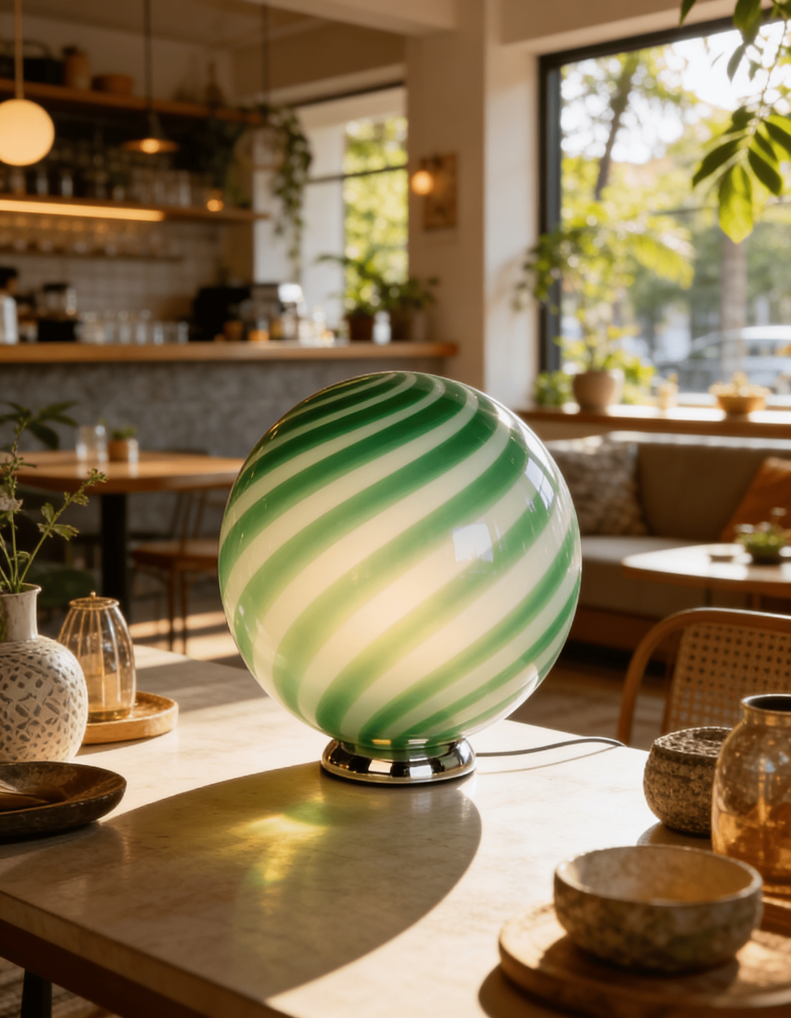 Candy Murano glass sphere table lamp green mint swirl D30