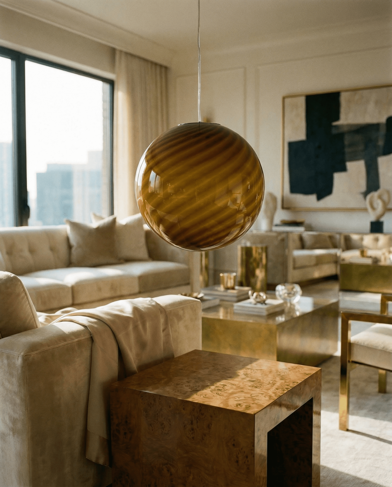 Candy Murano glass sphere pendant lamp toffee swirl D30