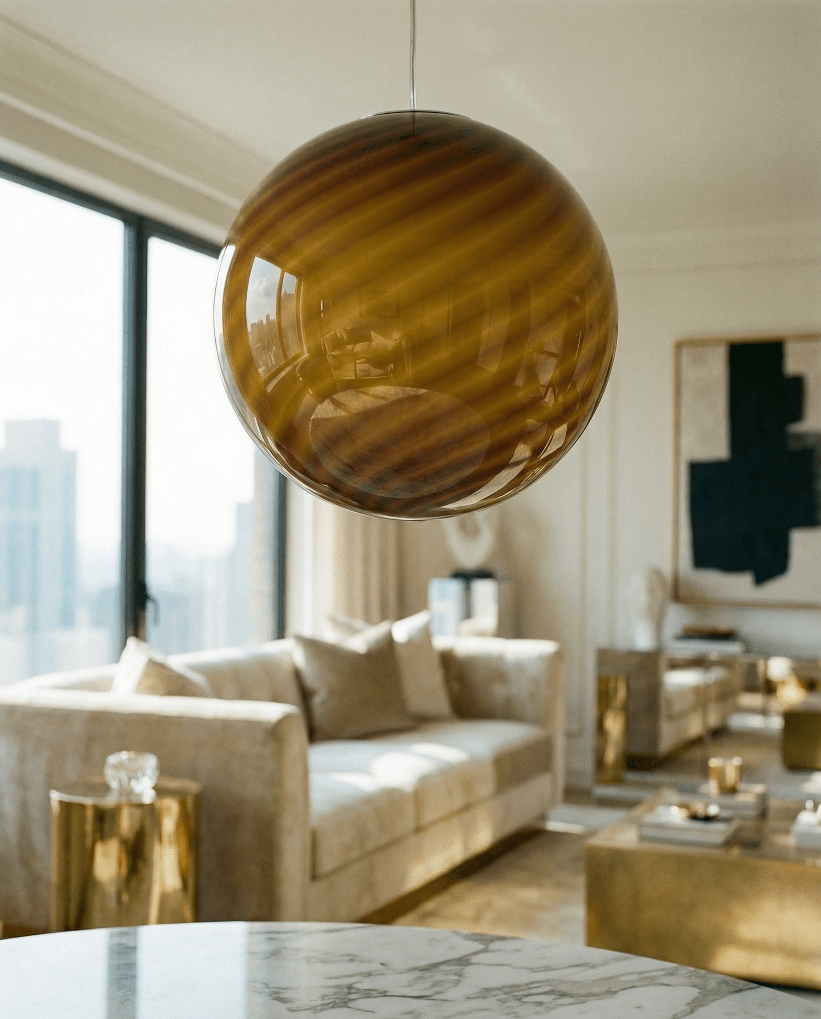 Candy Murano glass sphere pendant lamp toffee swirl D30