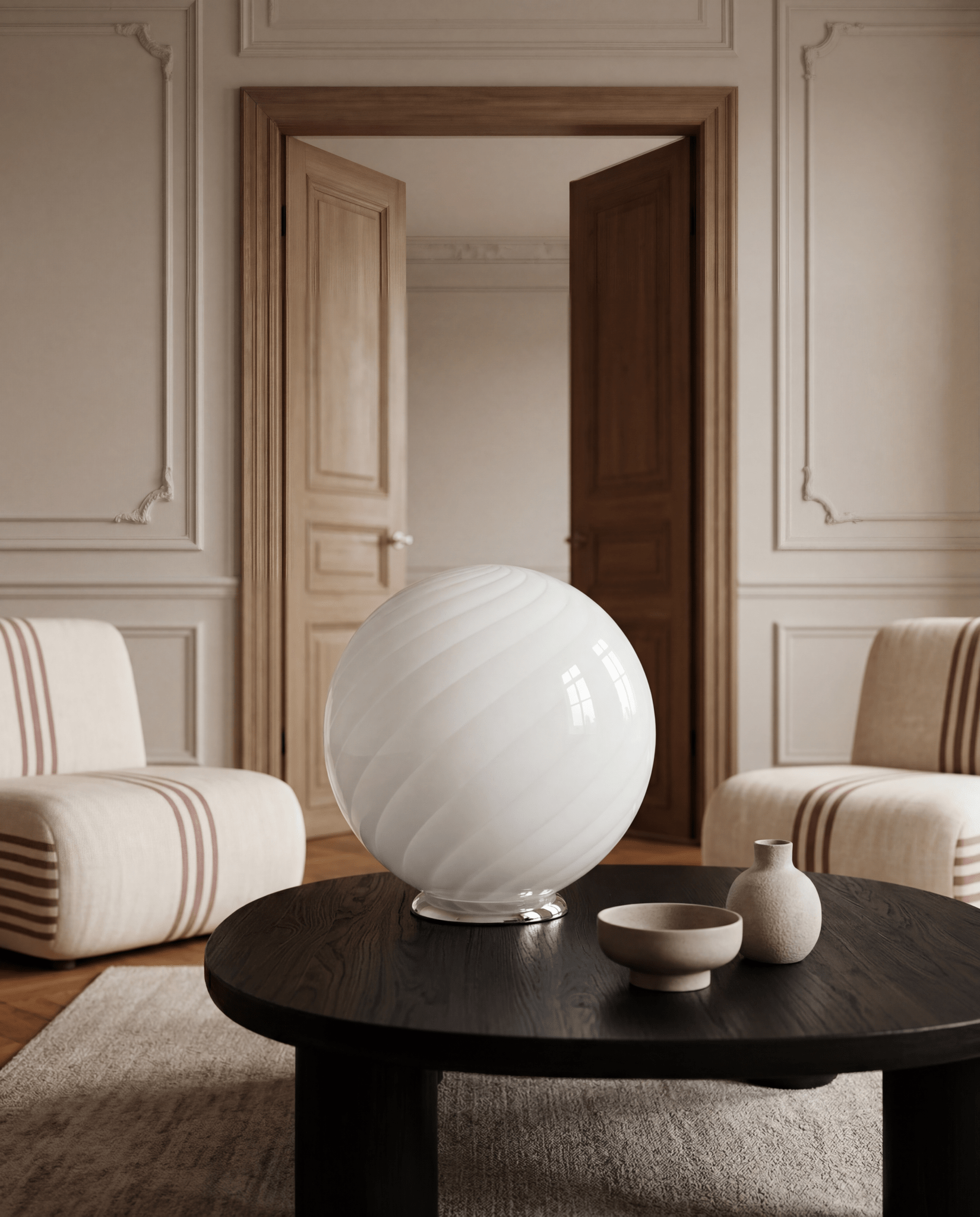 Candy Murano glass sphere table lamp white swirl D40